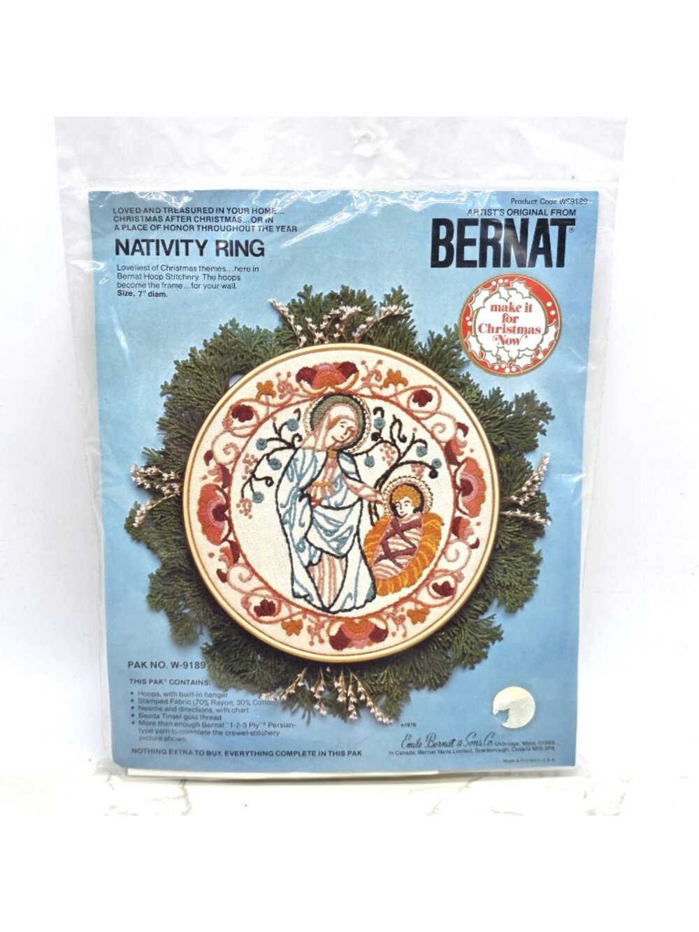 Vintage BERNAT Nativity Ring Needlepoint Kit with Hoop Crewel Christmas 1976 NEW